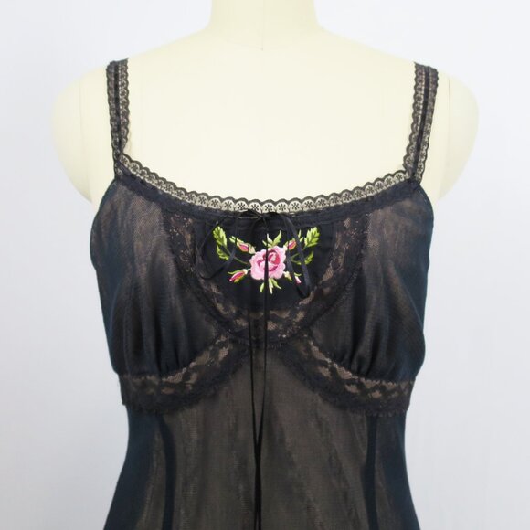 NWT Betsey Johnson Black Illusion Mesh Slip Dress with Floral Embroidery 8 $265 - Picture 4 of 16